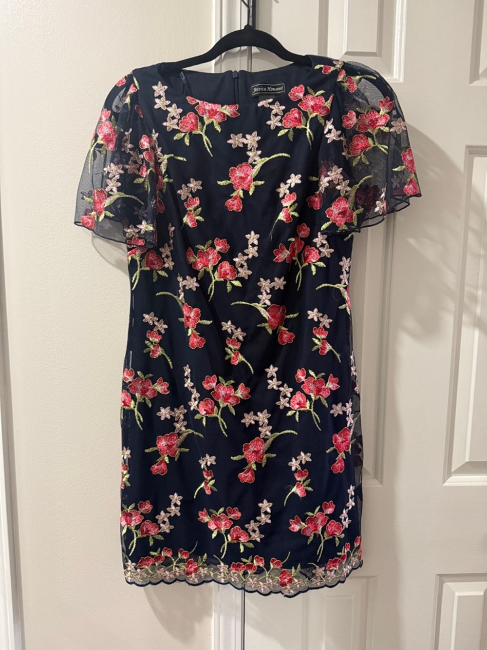 Jessica Howard Navy Mini Dress with Pink & Green Floral Embroidery